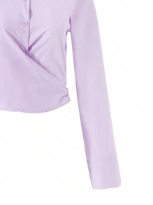 INAWLY Camisa de mangas compridas com design cruzado para mulheres - Fúcsia - Visão 3