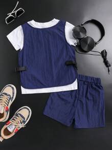 Jungen cooles Arbeitskleidung Westen- und Shorts Set, Frühlings- und Sommer tägliche Kleidung
