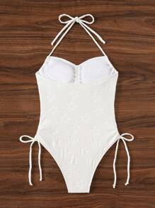 Swim Mod Summer Beach Solid Color White One-Piece Swimsuit With Drawstring Sides And Open Back Design
