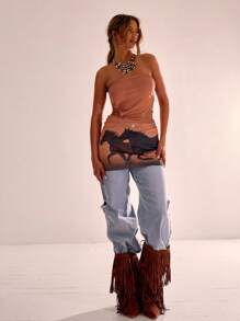 MUSERA Mesh Desert Print Bandeau Cut Out Side Mini Dress Sexy Summer Spring Western Boho Cowboy - Multicolor - View 3