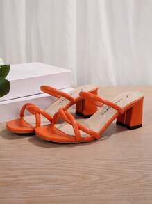 Sandalias de tacón alto para mujer, cómodos zapatos de boda de color naranja para el verano, zapatos de mujer, sandalias de mujer, calzado, zapatos de tacón grueso - Naranja - Ver 7