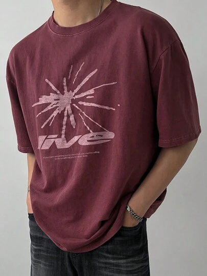 DAZY 男士夏季標語印花圓領短袖休閒T恤