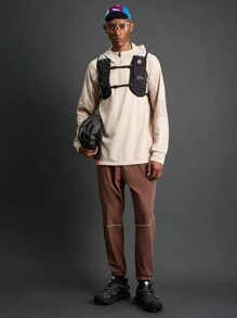 Coreblaze Pantalones largos casuales de unicolor de estilo novio, pantalones de chándal sencillos para uso diario - Marrón - Ver 6