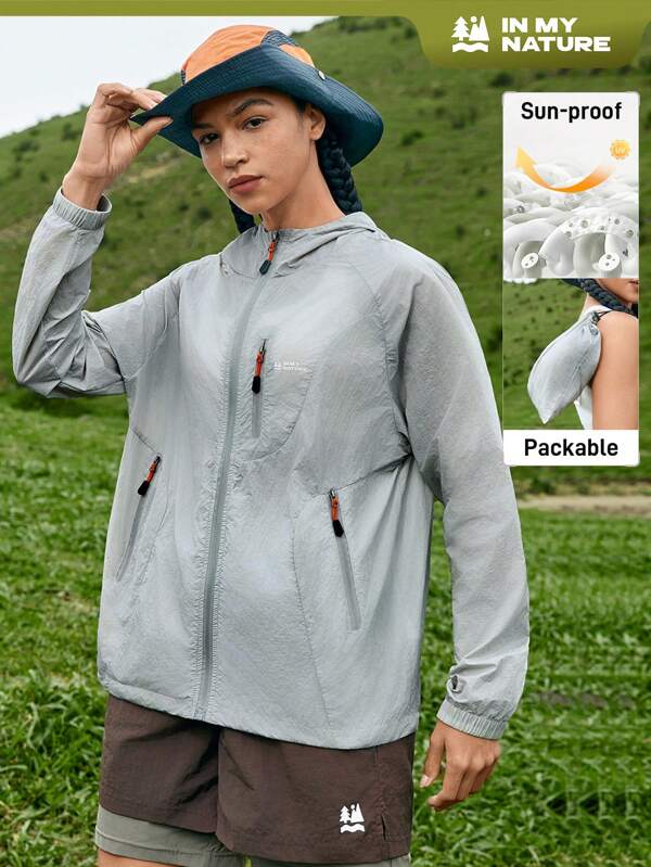 In My Nature Women's Outdoor Sports City Commute Raincoat Jacket, Lightweight Hooded With Storage Pocket For Hiking And Traveling