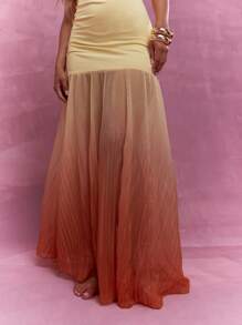 MISSGUIDED Y2K 未来主义褶皱荷叶边下摆平纹针织抹胸长连衣裙 - 黃色 - 查看 3