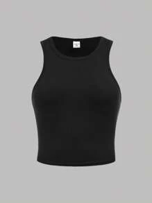 SHEIN 休閒圓領套頭純色舒適T恤套裝，適用於青少女 - 黑與白 - 查看 5