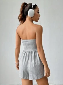 Flirla Women's Summer Solid Color Strapless Ruffle Trim Casual Romper - Grey - View 2