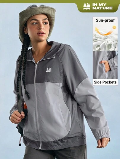 In My Nature Women's Outdoor Sports Urban Commute Jacket Color Block Lightweight Hooded Coat