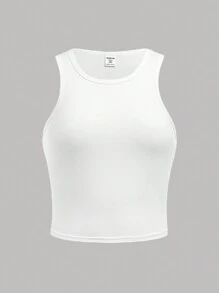 SHEIN 休閒圓領套頭純色舒適T恤套裝，適用於青少女 - 黑與白 - 查看 10