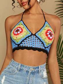 Travachic Women's Floral Knit Short Vacation Style Pullover Sweater - Multicolor - View 1