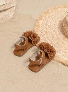 可爱婴儿花卉装饰魔术贴平底凉鞋