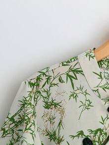 Celure Camisa de mujer con corte aleatorio y estampado, manga tipo paraguas, con abertura y cierre de botones, talla grande - Verde - Ver 3