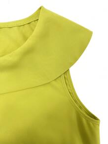 SHEIN Clasi Váy không tay rộng cho nữ có ve áo rộng và rèm - Màu Mù tạt vàng - Xem 5