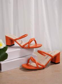 Sandalias de tacón alto para mujer, cómodos zapatos de boda de color naranja para el verano, zapatos de mujer, sandalias de mujer, calzado, zapatos de tacón grueso - Naranja - Ver 5