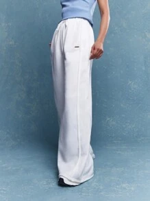 MISSGUIDED Pleat Stitch Wide Leg Jogger With Drawstrings - White - View 1