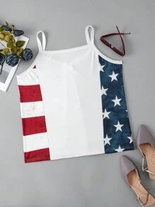 INAWLY 大尺寸夏季休閒美國國旗印花背心上衣，美國日 - 彩色 - 查看 2