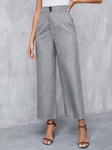 SHEIN Clasi Women's Elegant Green Wide Leg Pants With Pocket, Pleated, Zipper And Button Closure Dress Pants