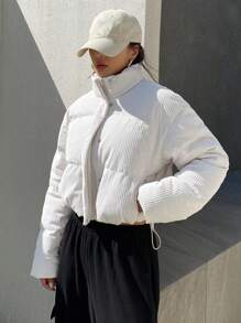 DAZY Áo khoác mùa đông tay dài cổ đứng ngắn màu trơn cho nữ - trắng - Xem 13