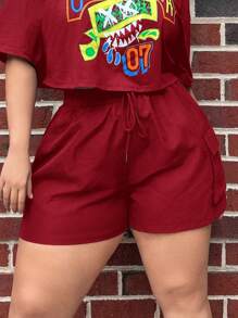 SHEIN SXY Plus Size Drawstring Waist Flap Pocket Side Shorts