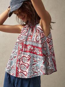 Bohemela 女士無袖復古印花度假綁頸上衣