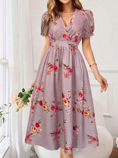 SUMMER Painting floral beauty dress♡ 1980's Lush Bucolic Floral Print OTS Cotton Summer Dress