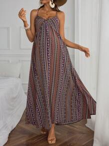 SHEIN Maternity Random Printed Simple Daily Spaghetti Strap Dress For New Year Clothes - Purple - View 4