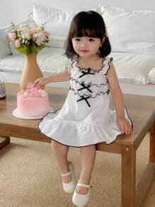 SHEIN Baby Mädchen niedliches und stilvolles Texturiertes Lässig kleid mit Dreifach-Schleifen-Design, All-Match Stil - Verschiedenfarbig - Übersicht 5