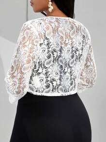 SHEIN Lady Áo ren trắng thanh lịch dành cho nữ Plus Size để đi lại và đi chơi - trắng - Xem 2