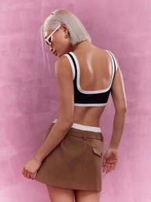 MISSGUIDED Tailored Boxer Dual Waistband Mini Skirt - Khaki - View 2