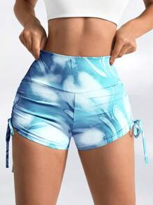 Easithlete Quần short tập yoga cạp cao nâng hông màu đào cho nữ, quần short tập thể dục chạy bộ co giãn, quần short thể thao bó sát, phong cách Âu Mỹ - màu xanh lá - Xem 3