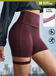 In My Nature Women's Sports Yoga Fitness Shorts Running Training Shorts - Burgundy - View 1