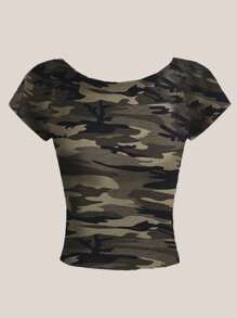 SHEIN EZwear 2入組女款黑色迷彩無袖圓領寬鬆短上衣，適用於春夏季節