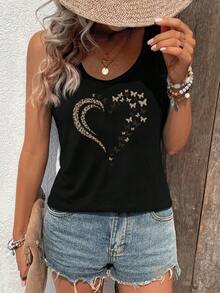 INAWLY Women's Loose Fit Black Tank Top With 'LOVE' And 'WORK' Printed On The Back - Black - View 5