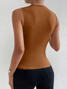 Chiquease Ladies' Summer Solid Color Stand Collar Pleated Casual Tank Top