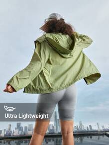 In My Nature Women's Outdoor Sports Urban Commuting Jacket, Lightweight Loose Hooded Coat - Olive Green - View 2