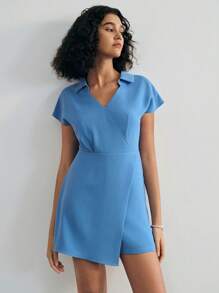 MOTF PREMIUM ASYMMETRIC HEM SLIM-FIT ROMPER - Blue - View 7
