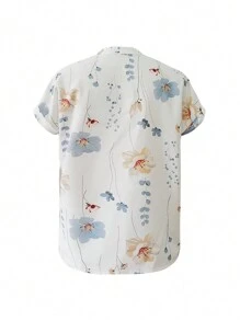 SHEIN LUNE Chemise d'été décontractée à encolure en V encoche imprimé floral - Blanc - Voir 2