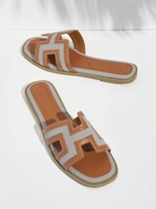 SHUZIA Dép đế bằng thời trang nữ phối màu và thiết kế cut-out - Xám - Xem 3