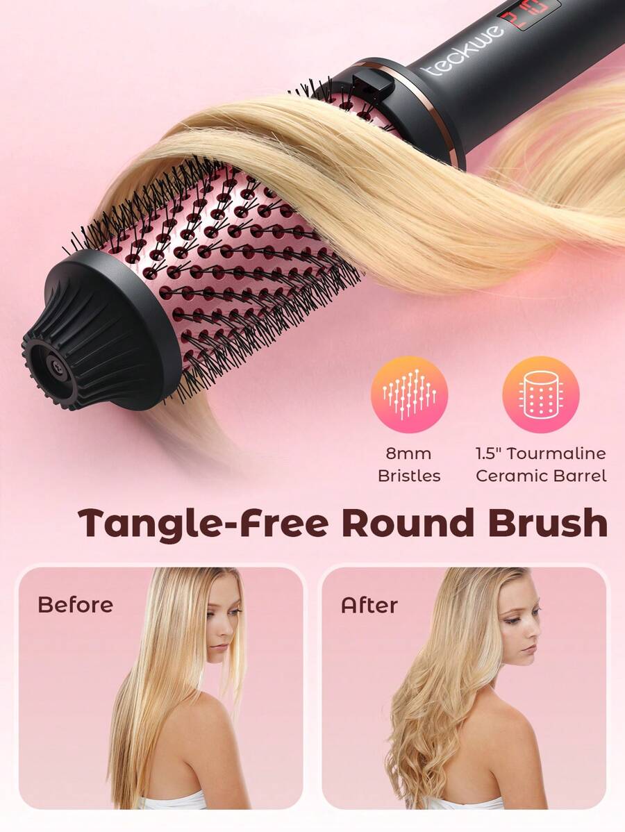Teckwe Heated Curling Brush,3IN1 Curling Iron Brush,Thermal Brush,LCD