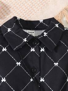 SHEIN Vestido Sin Mangas Con Botones Delanteros Y Estampado Integral Estilo Princesa De Verano Para Niña Bebé - Negro - Ver 5