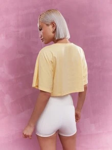 MISSGUIDED Embossed Logo Loose Fit Crop Top - Yellow - View 2