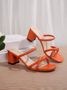 Sandalias de tacón alto para mujer, cómodos zapatos de boda de color naranja para el verano, zapatos de mujer, sandalias de mujer, calzado, zapatos de tacón grueso - Naranja - Ver 6