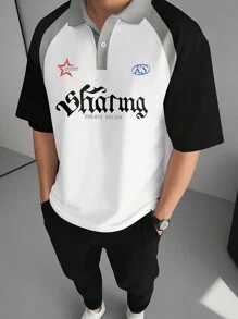 Manfinity Hypemode Men Loose Graphic Collar Polo Shirt, For Friends, For Going Out - Multicolor - View 1