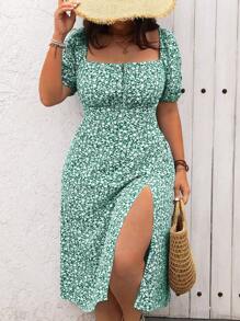 SHEIN Clasi 大码休闲度假开叉碎花夏季波西米亚风连衣裙女装 - 彩色 - 查看 1