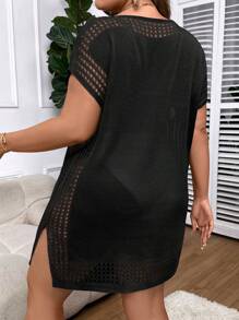 Swim Vcay Plus Size Women's Solid Color Simple Daily Short Sleeve Cover Up Summer - Black - View 2