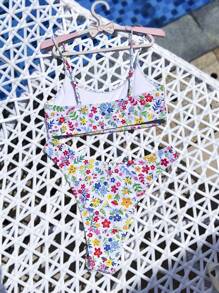 SHEIN Swim 女士夏季沙灘小花性感比基尼套裝，隨機印花 - 彩色 - 查看 3