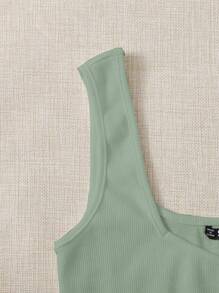 SHEIN Essnce Women's Solid Color Simple Daily Knit Tank Top - Mint Green - View 4