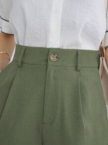 DAZY Quần short màu trơn thường ngày mùa hè - Màu xanh lá cây đậm - Xem 3