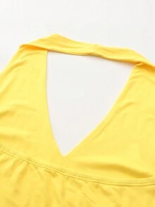 Top corto de cuello redondo y corte con abertura simple - Amarillo - Ver 5