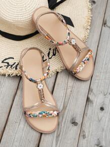 WRCVS Dép xăng đan vàng nhẹ, chống trượt, họa tiết đi biển, được chọn ngẫu nhiên, giày dép phong cách Bohemian cho nữ mùa hè, phong cách Boho. - Nhiều màu - Xem 5